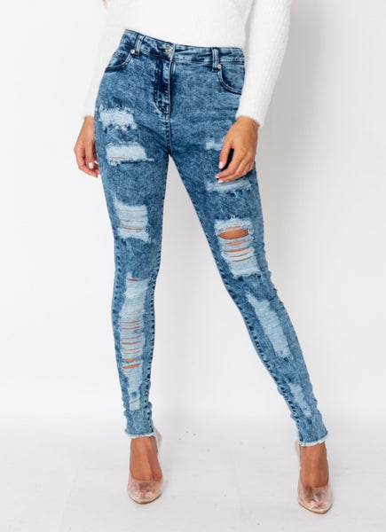 Acid Wash Rip High Waist Skinny Jeans