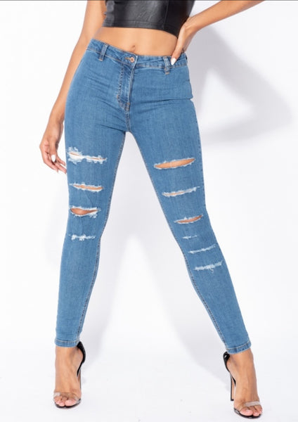 High Rise Rip Skinny Jeans